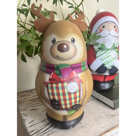 Russel Stover Santa & Reindeer Collectible Christmas Candy Tins 9.5 x 6 Holiday - Picture 3 of 7